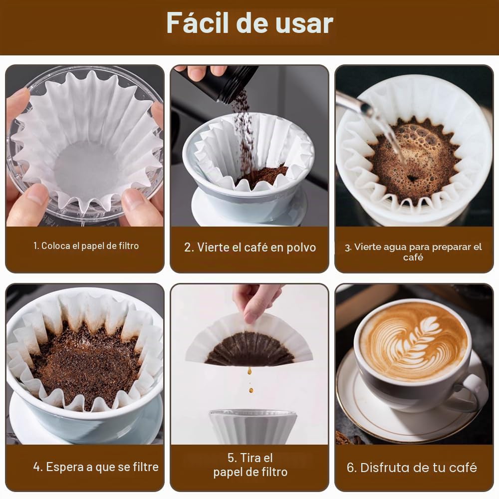 100 Piezas Filtros Cafetera Goteo, 110/250 mm Papel De Filtrode Café | para 8-12 Tazas de Café, Fácil de Usar Universal Ondulado Filtros de Papel para Casa, Camping, Oficina, Picnic (Blanco)