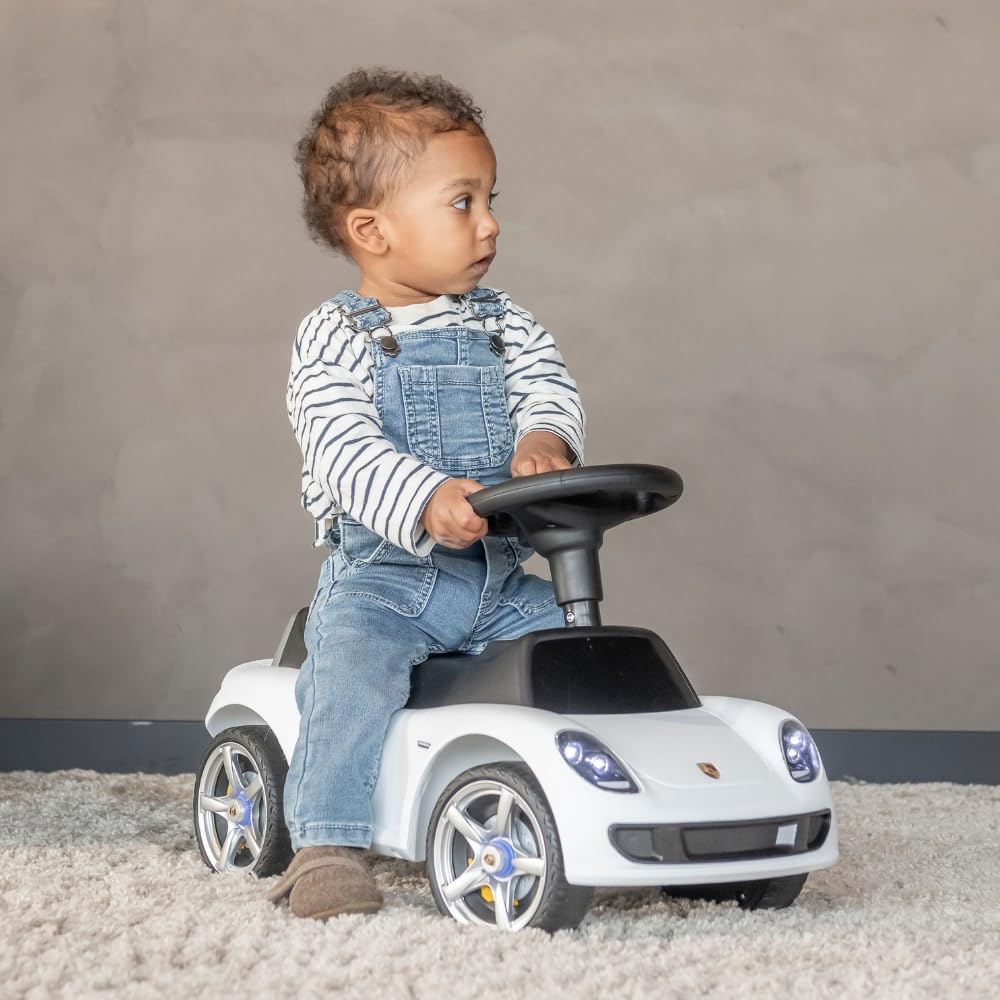 Bandits & Angels Porsche Carrera GT Rutshauto ab 1 Jahr für Jungen und Mädchen – Funktionierende Scheinwerfer – Hochwertige Kunststoffräder – Für drinnen und draußen geeignet (Weiß)