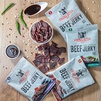 Viking Bites Beef Jerky Mischkarton 400g (8 x 50g) – 2x Original, 2x Jalapeno, 2x Barbecue, 2x Teriyaki – Getrocknetes Rindfleisch – Fleischsnack mit hohem Proteingehalt – Ansicht 3