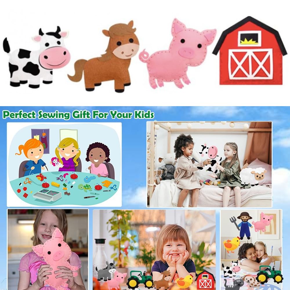 Aisamco 12Pcs Kit d'artisanat de couture d'animaux pour les enfants, ensemble d'artisanat et de couture de bricolage, thème de la ferme, kit de couture amusant et éducatif pour les enfants