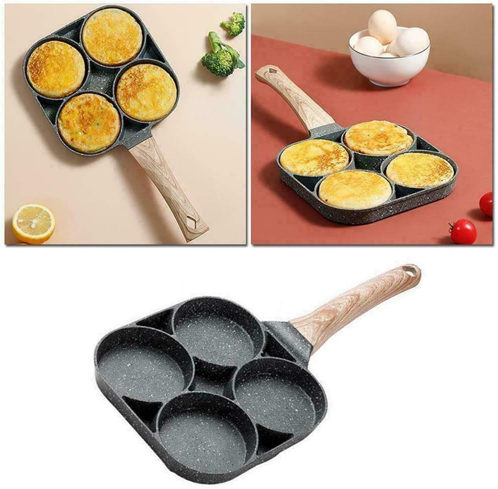 4-Hole Omelet Pan for Burger Eggs Ham Pancake Maker Frying Pans Non-Stick No Oil-Smoke Breakfast Grill Wok Cooking Pot