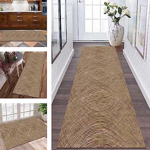 Tapis de couloir lavable long tapis de cuisine antidérapant marron rétro 110x200