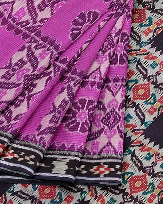 Image of Ikat Women's Cotton Saree, Handmade Pure Cotton Khandua Saree, Ikkat Orissa Traditional Handloom Saree without Blouse
