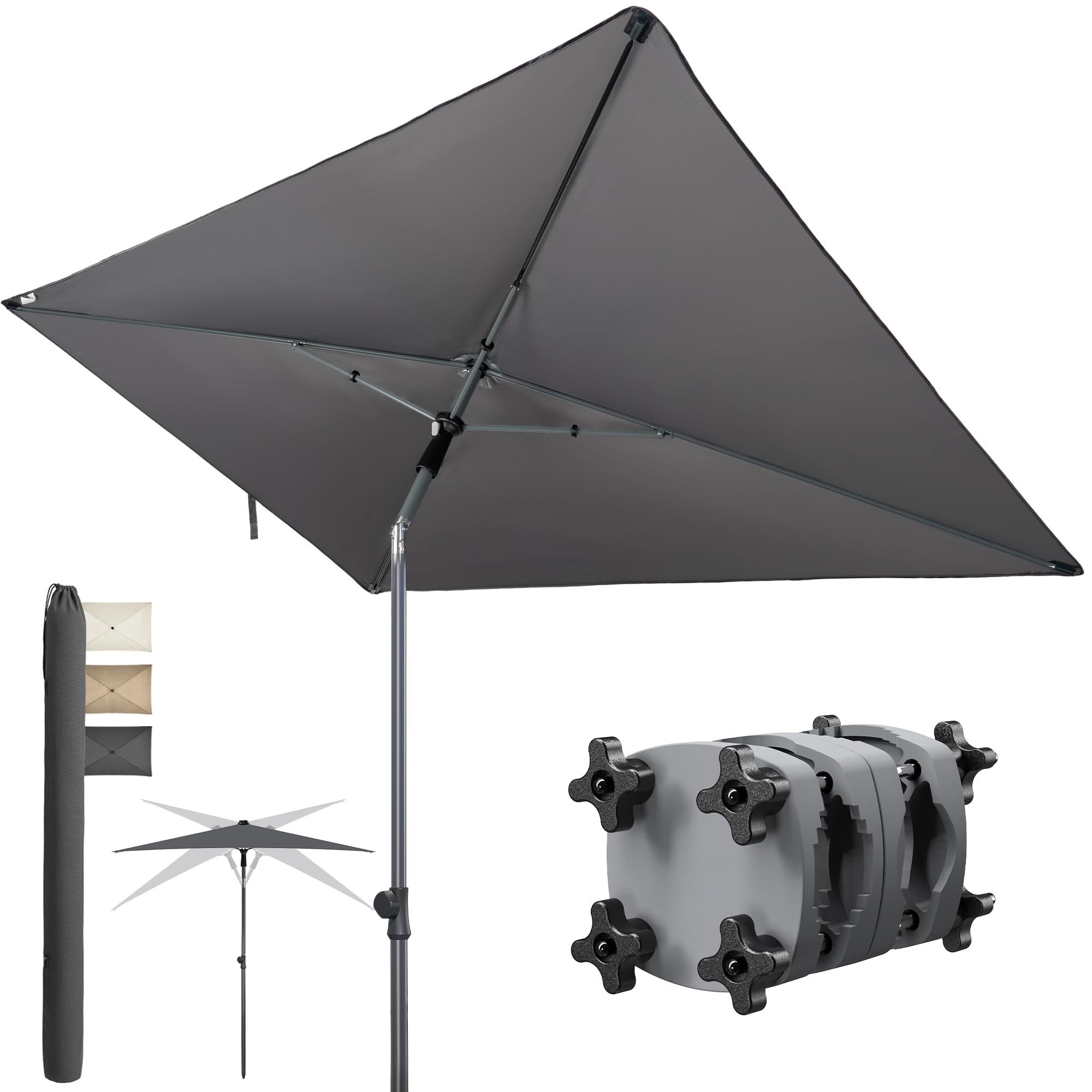 4smile SunnyShade Sonnenschirm Balkon mit Halterung im 3-er-Set, Anthrazit, 200x125 cm, UV 50+, Balkonschirm mit Sonnenschirmhalter, Sonnenschirm rechteckig, Sonnenschutz Balkon, für Balkongeländer