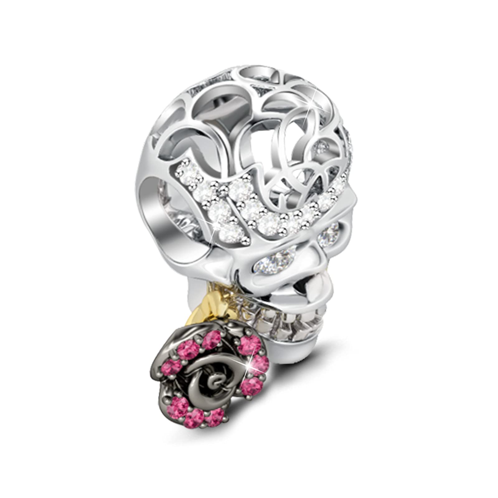 GNOCE Abalorio de plata de ley 925 con diseño de calavera, compatible con pulseras y collares