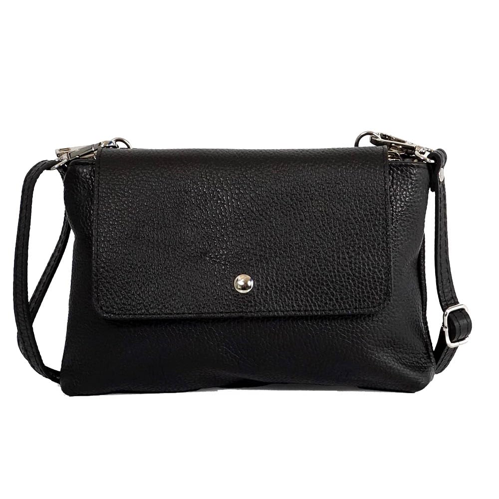 1990s Bolso bandolera mujer de piel pequeño bolso mensajero de cuero auténtico dos compartimentos con solapa, para trabajar o uso diario