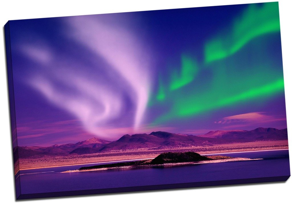 Panther Print Purple Island Northern Lights Aurelia Borealis Canvas Print Picture Wall Art Large 30X20 Inches (76.2Cm X 50.8Cm)