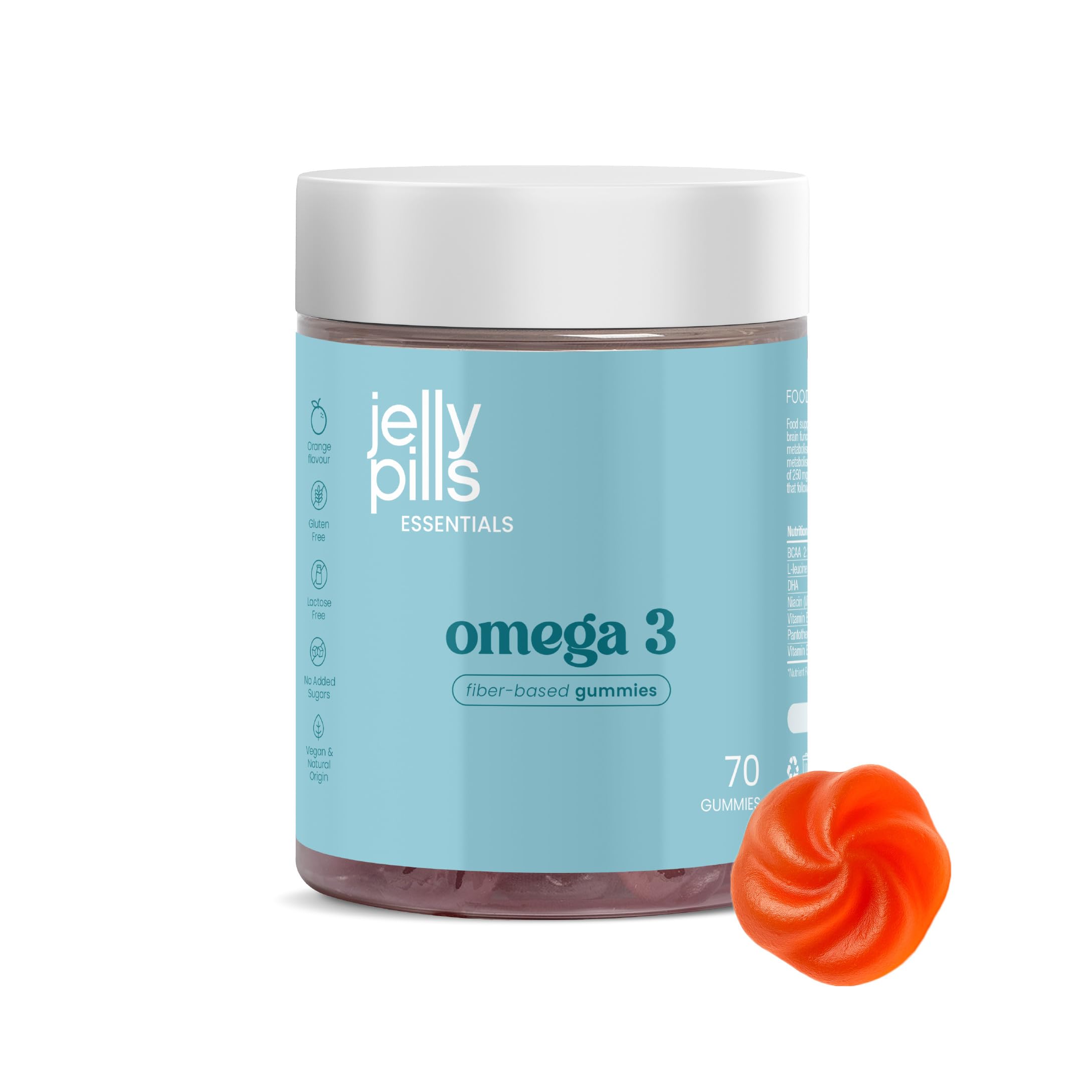 Jelly Pills Vegan Omega-3 (DHA from Microalgae) & B Vitamins – 70 Gummies – Orange Flavour – No Added Sugar – 100% Plant-Based Formula for Energy, Focus & Wellness