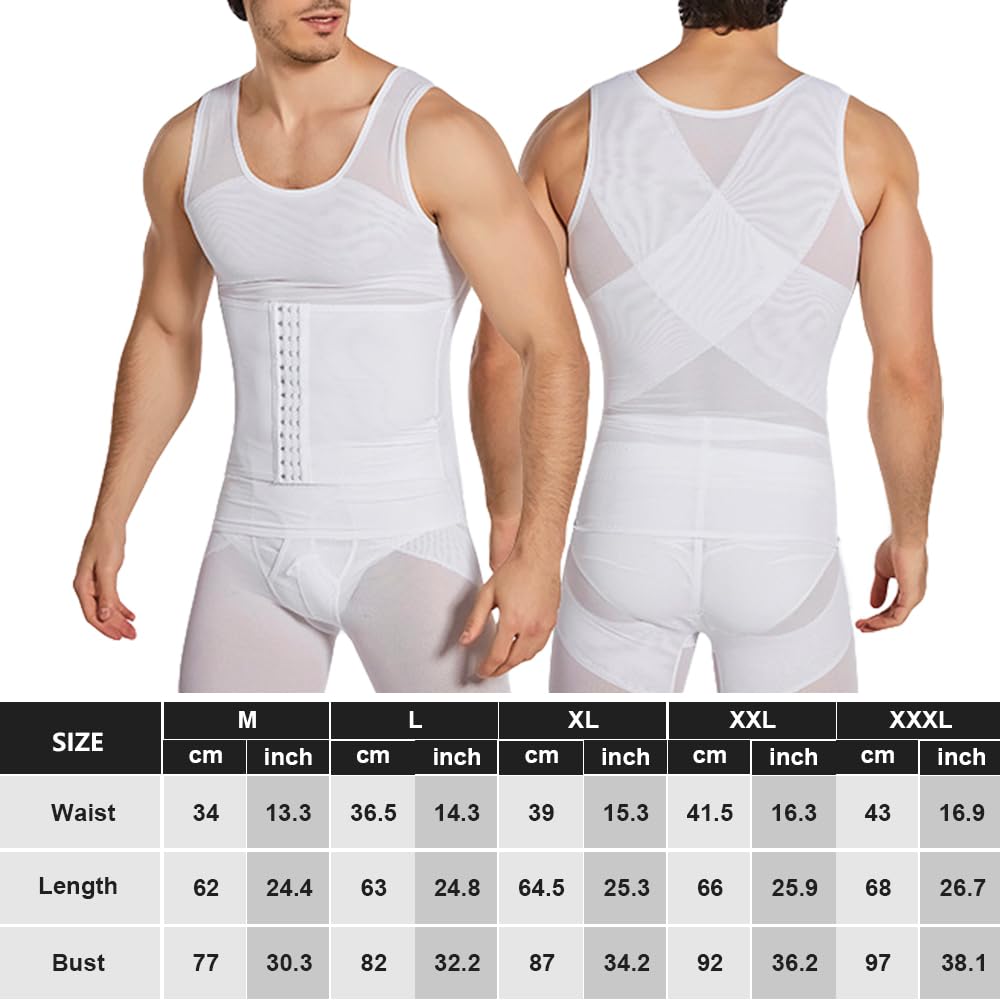 Casey Kevin Męski podkoszulek wyszczuplający brzuch, bielizna modelująca figurę, body Shaper dla mężczyzn, 3 rzędy zamknięcia