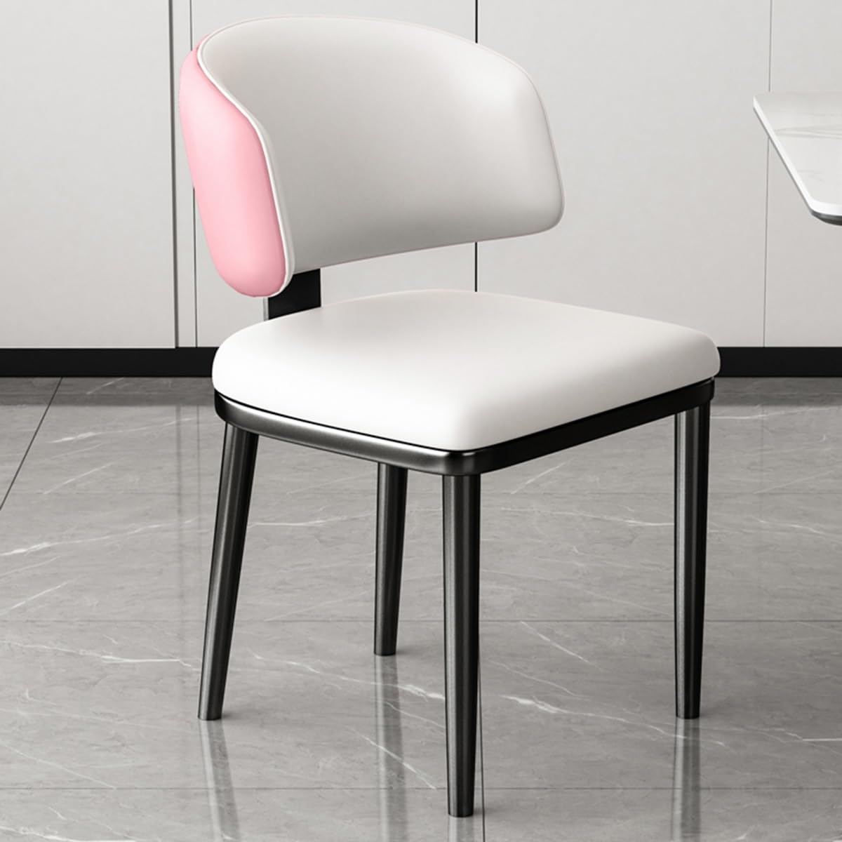 GIZNXBA Brown Dining Chairs Mid Century Modern Kitchen Dining Room Chairs Leather Upholstered Dinner Chairs Comfortable Padded Accent Chair With Metal Legs, Reception Chairs For Office(/White B)