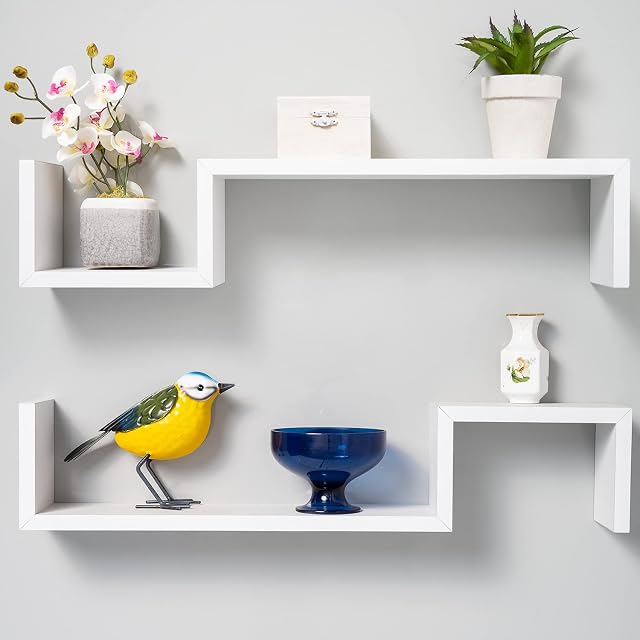 Gatton Design Floating Shelves | White | Wall Mounted S Shape Design | Shelves for Wall | Wall Shelves for Bedroom, Living Room, Bathroom & Kitchen | Floating Shelf | Preassembled Decor Wall Shelf
