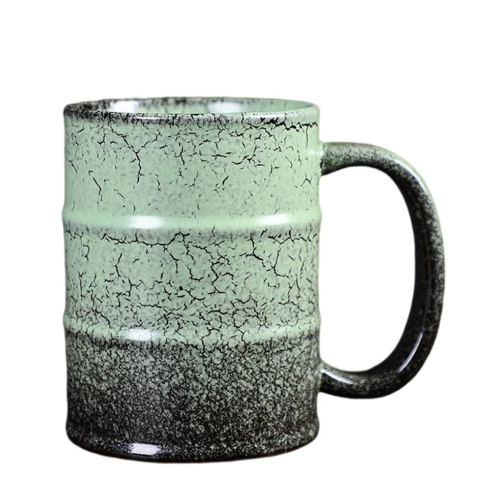 YlobdolY 600ml Large Ceramic Coffee Mug with Handle, Novelty Barrel Shaped Vintage Tea Cup Beer Mugs Water Cups for Office and Home, Unique Gift for Men Women,green
