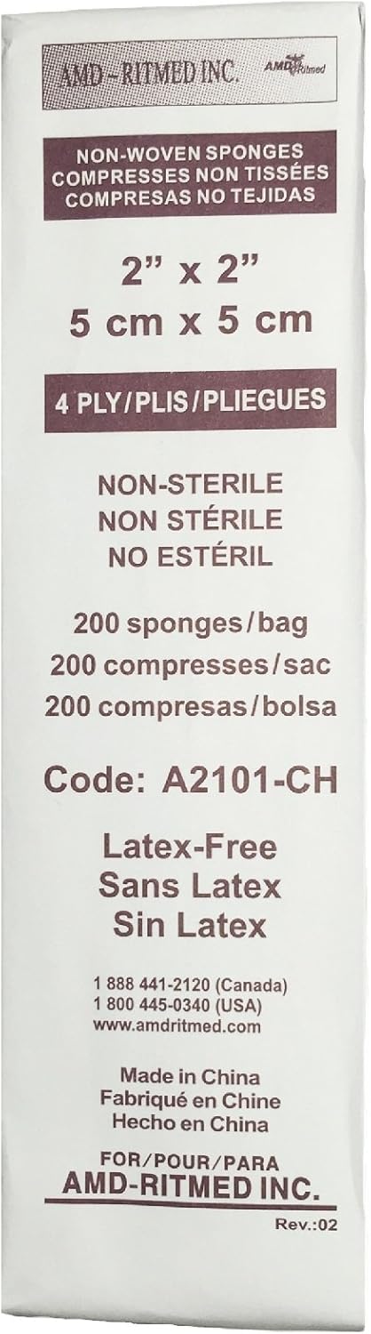 Gauze Sponges, Non-Sterile, 2 x 2 Inch, 4-Ply - Case of 5000