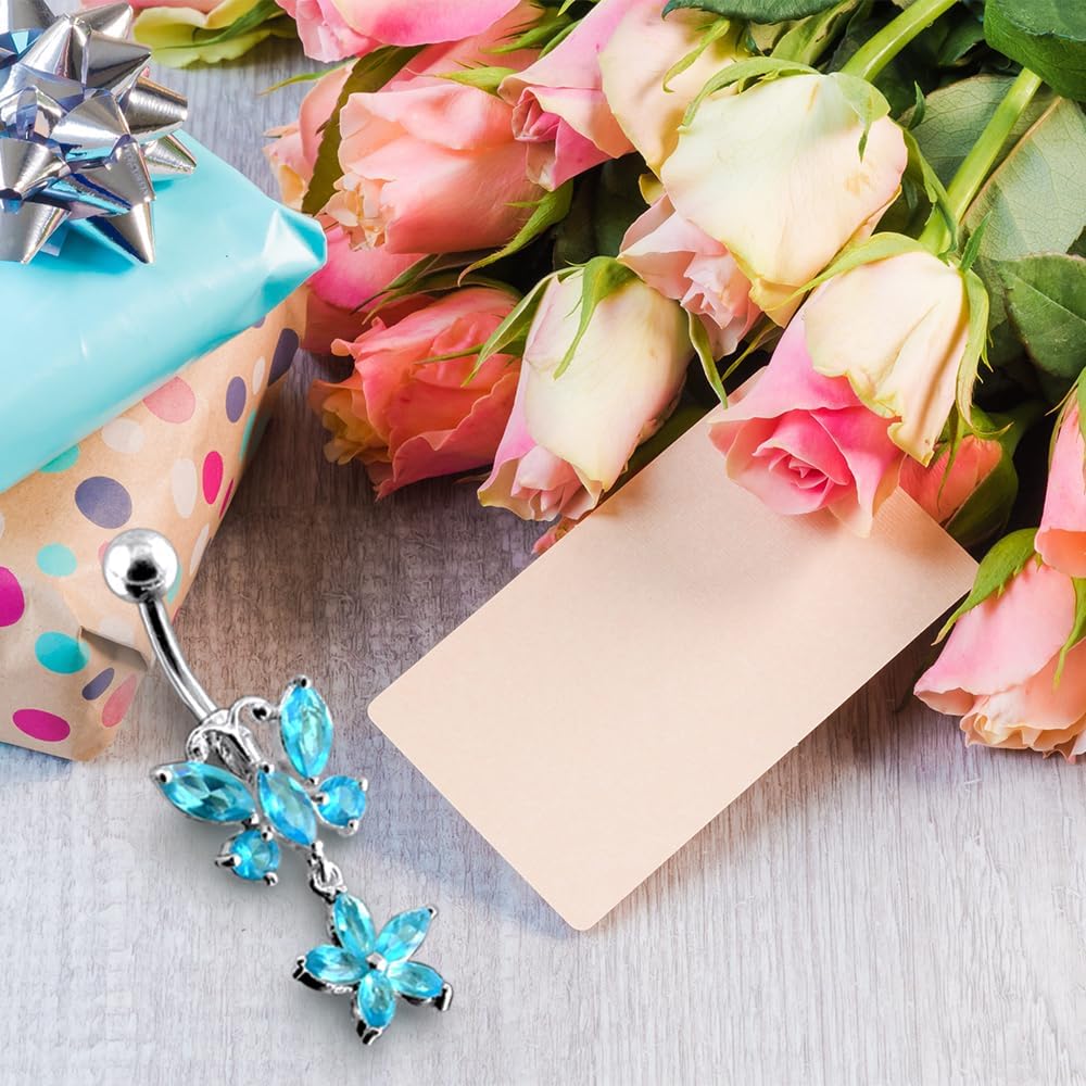 Stylish Daisy Butterfly with Flower Dangling Design 925 Sterling Silver with Stainless Steel Belly Ring - Belly Button jewelry - Navel jewelry