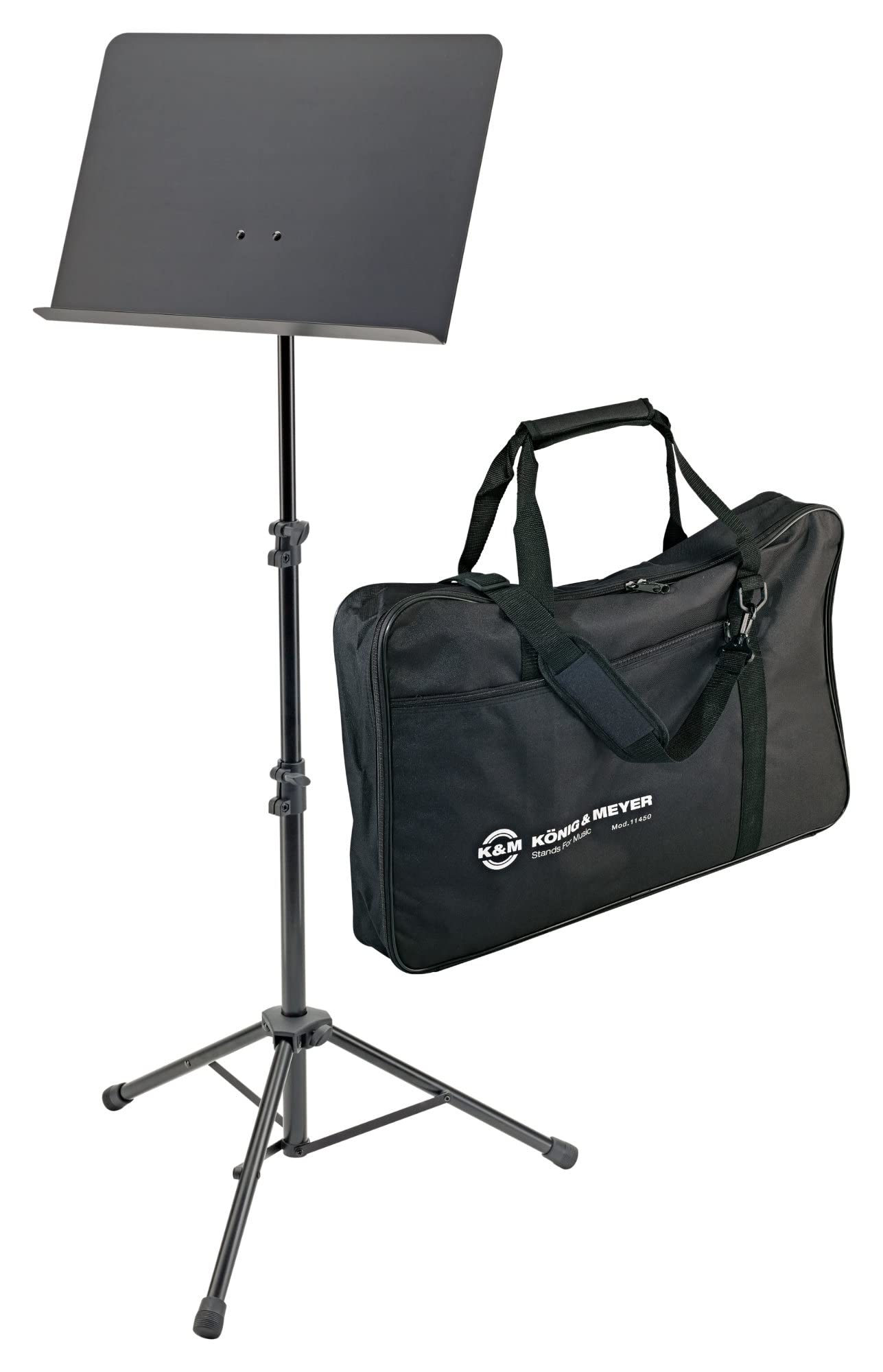 K&M 11870 Orchesternotenpult Alu Set, K&M Orchesterpult, Platte Stahl | Fußrohr mit Stützstreben, 2-fach ausziehbare Rohrkombination, Verbindung Stativ/Platte: Schnellverschluss, Gewicht: 2, 8 kg