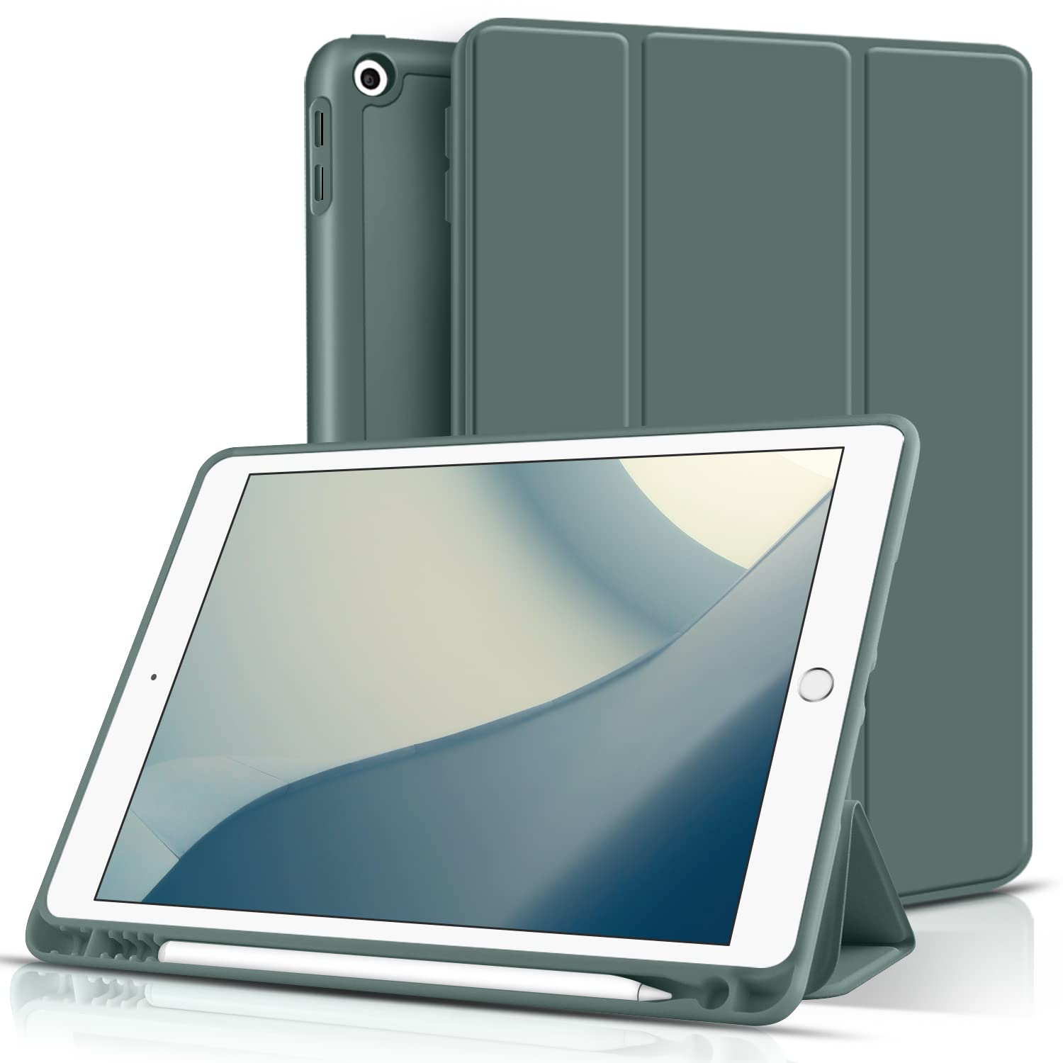 aoub Kompatibel mit iPad 2018/2017 Hülle Fallbeständig verschleißfest Eingebauter Stifthalter Smart Schutzhülle aus Silikon mit Schlafen/Wachen GKompatibel mit iPad 5. und 6. Generation,Dunkelgrün