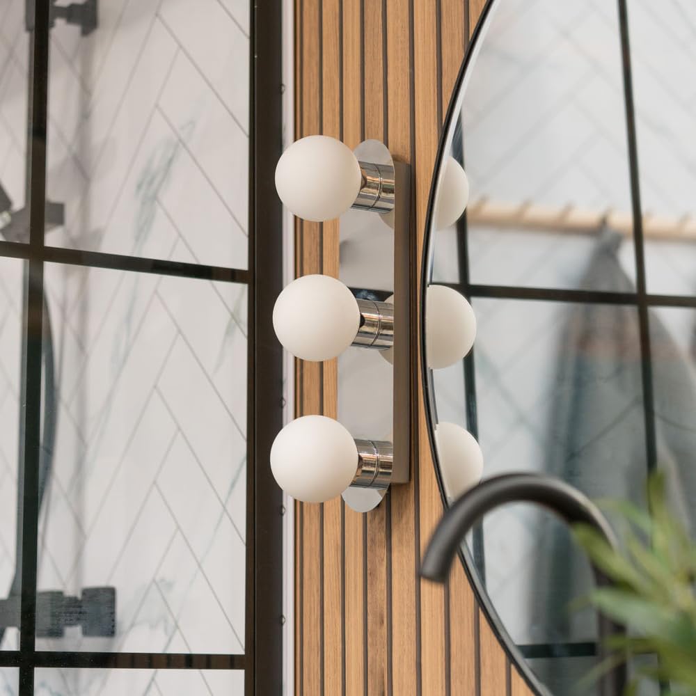 ValueLights | Orbital 3 Way Chrome Wall/Ceiling Light with a Opal Glass Globe Lamp Shade | Vanity Lighting Fixtures, Home Décor & Improvement Essential | Mains Wired