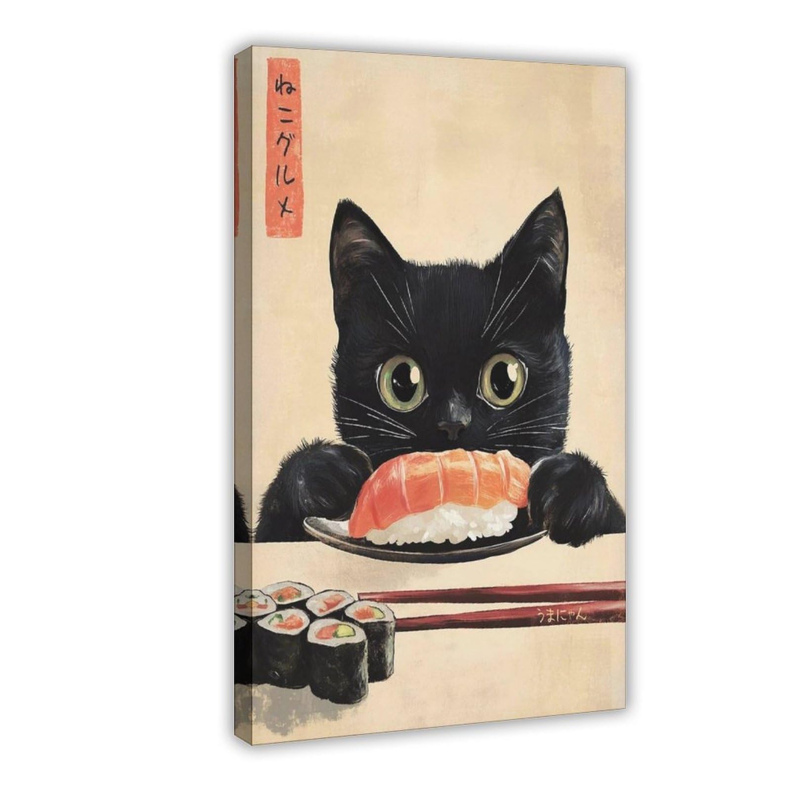 Fvkfvk Frame-Style Sushi Cat Japanese Kawaii Kitchen Canvas Poster For Office Decor Gift