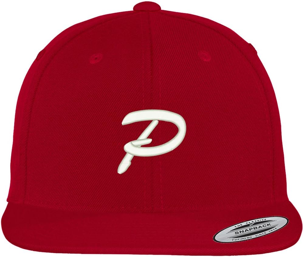 Trendy Apparel Shop Letter P Brushed Script Embroidered Flat Bill Snapback Baseball Cap