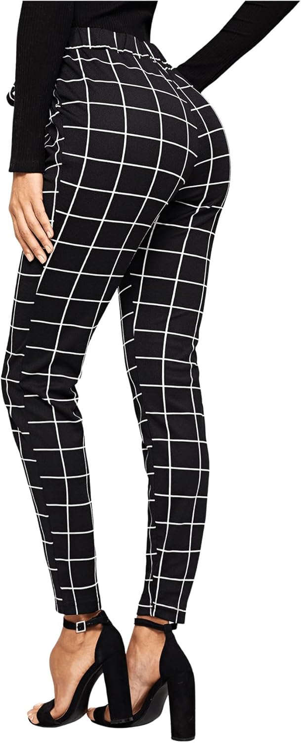 WDIRARA Women's Stretchy Plaid Print Pants Soft Skinny Regular Fashion Leggings - Image 5