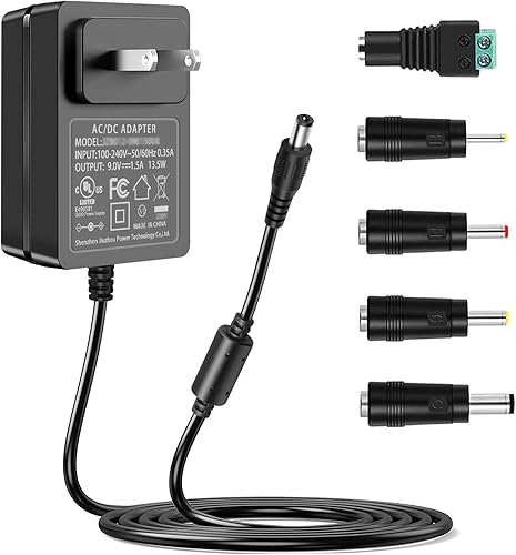Gonine Cable de alimentación de 9V 1.5A DC 100V -240V AC a DC 9Volt 1.5A 1A 0.5A Adaptador de CA, para 9Vdc Arduino UNO R3 Schwinn Bike A10 A20