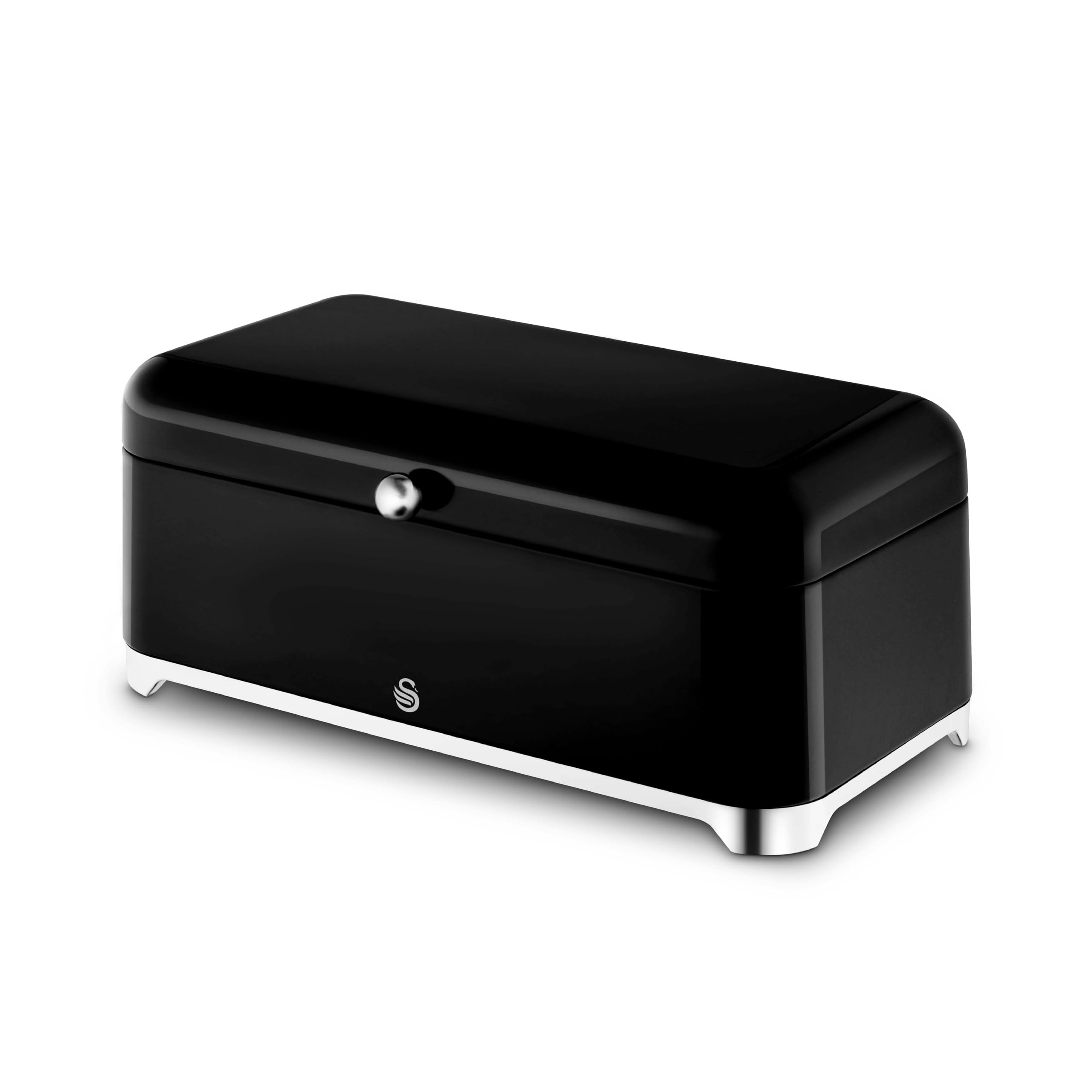 Swan Solace 16L Bread Bin, Large Capacity, Worktop Kitchen Storage, Suitable for Loaves, Rolls and Bakes, Lift Up Hinged Lid, Easy Clean and Durable, H16.6 x W44 x D22cm, Black, SWKA18540BLK