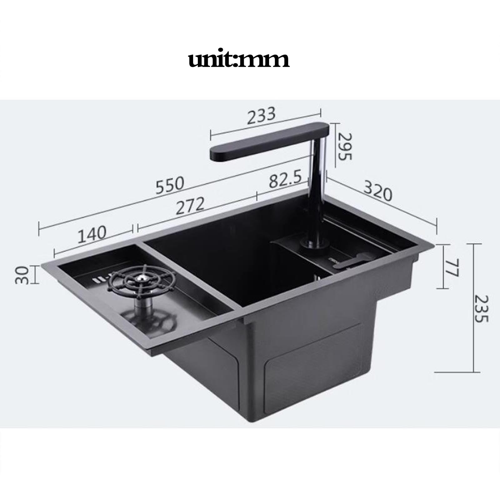 Verstecktes Spülbecken für gewerbliche Küchen, Siphon-Spüle mit Tassenspüle, Faltbarer Wasserhahn für Cafés, Bars, Wohnmobile, Aufsatzwaschbecken