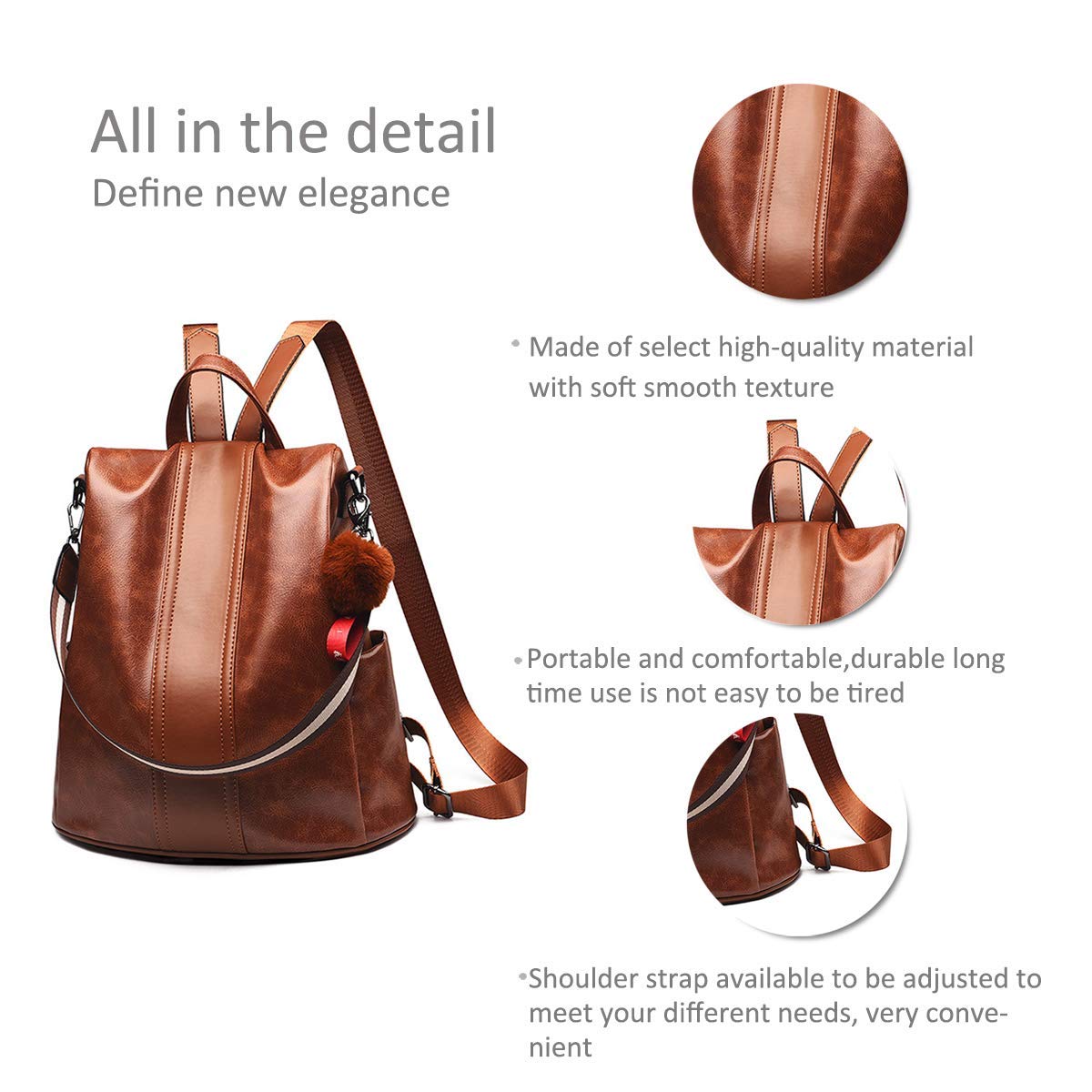 INOVERA (LABEL) 20 Ltrs Girl's Vegan Leather Travel Anti Theft Backpack With Shoulder Strap, 31.5L X 14.5B X 33H Cm (Brown) 2