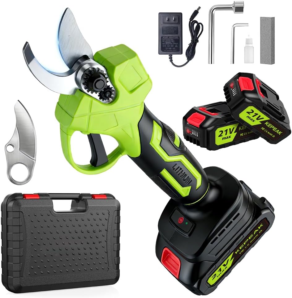 KEPEAK Electric Pruning Shears, 1.18 inch Cutting Diameter Cordless Electric Scissors with 2 Rechargeable Batteries, High-Speed 800W Cordless Pruning Shears for Garden & Yard