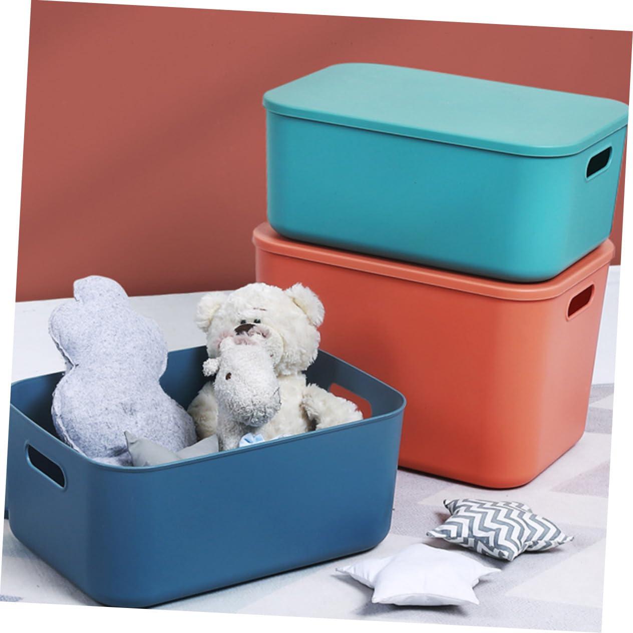Contenitore con e Manici in Plastica Scatola Rigida per Armadio e Casa Organizer per Vestiti Biancheria e Accessori Blu