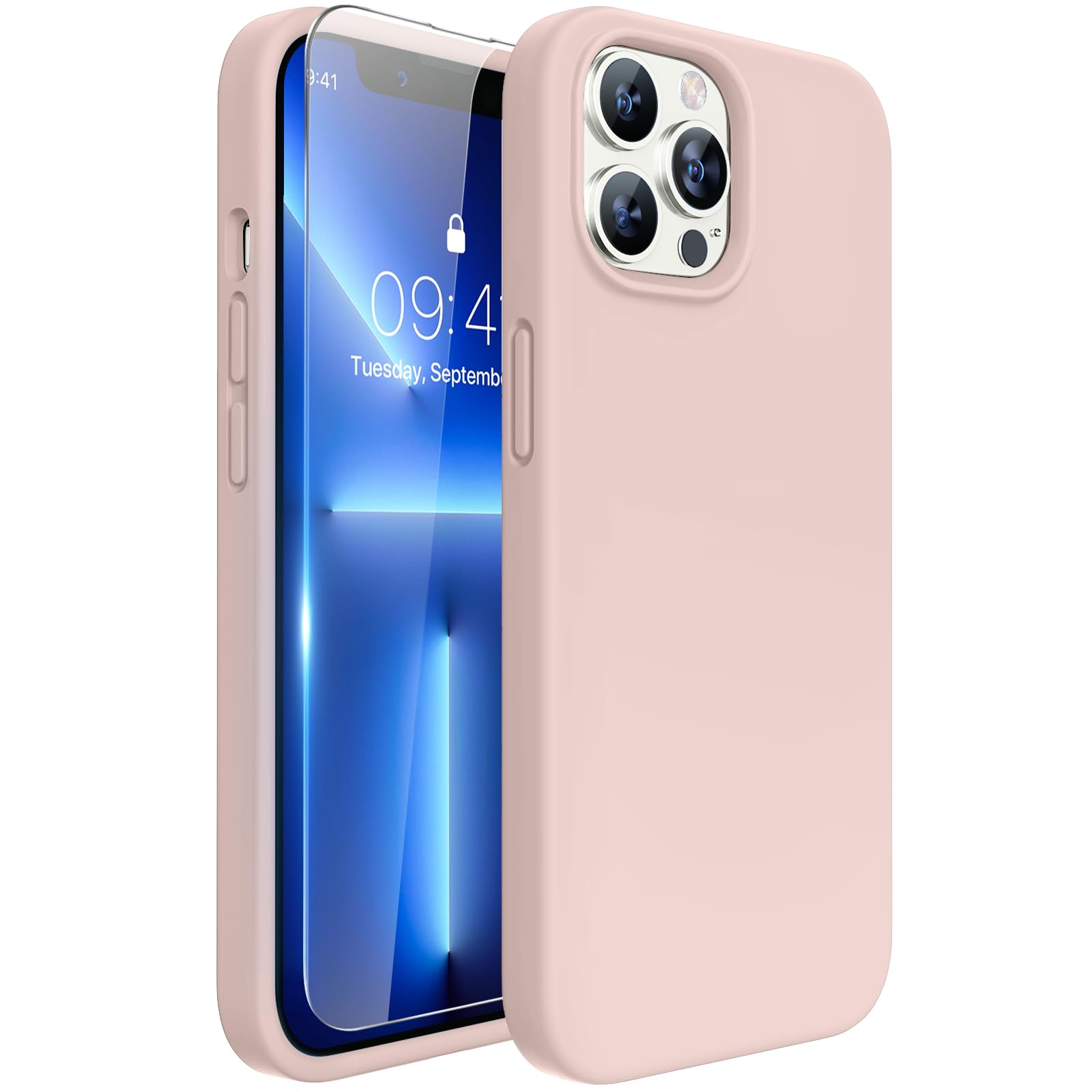 Miracase Designed for iPhone 13 Pro Case, with Tempered Glass Screen Protector, [Soft Anti-Scratch Microfiber Lining], Shockproof Liquid Silicone