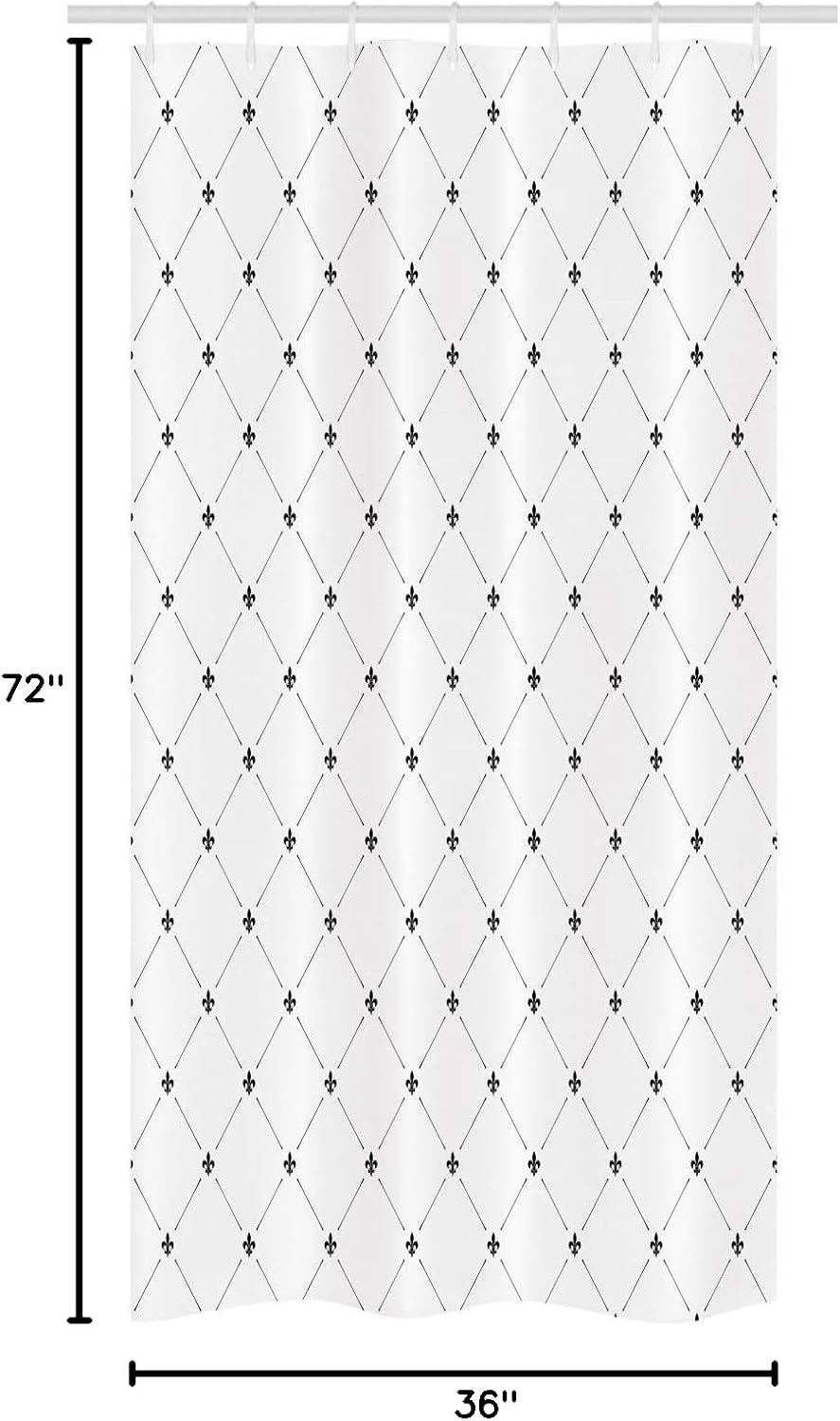 Ambesonne Fleur De Lis Stall Shower Curtain, Monochrome Style Damask Pattern with Vintage Geometric Diamond Lines, Fabric Bathroom Decor Set with Hooks, 36" W x 72" L, White and Black