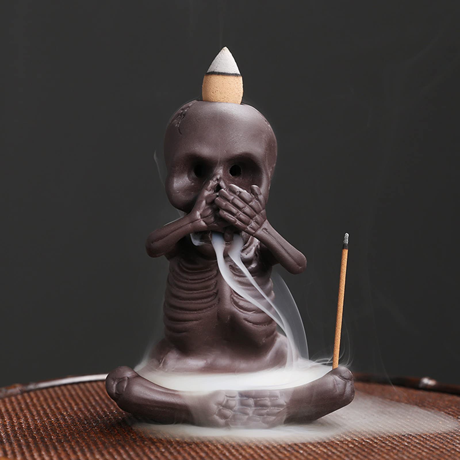 Comeon Backflow Incense Burner Skull Decor Incense Stick Holder Reverse Flow Censer Incense Waterfall Burner + Backflow Incense Cones, Incense Sticks, Tweezer, Mat (Don't Say)