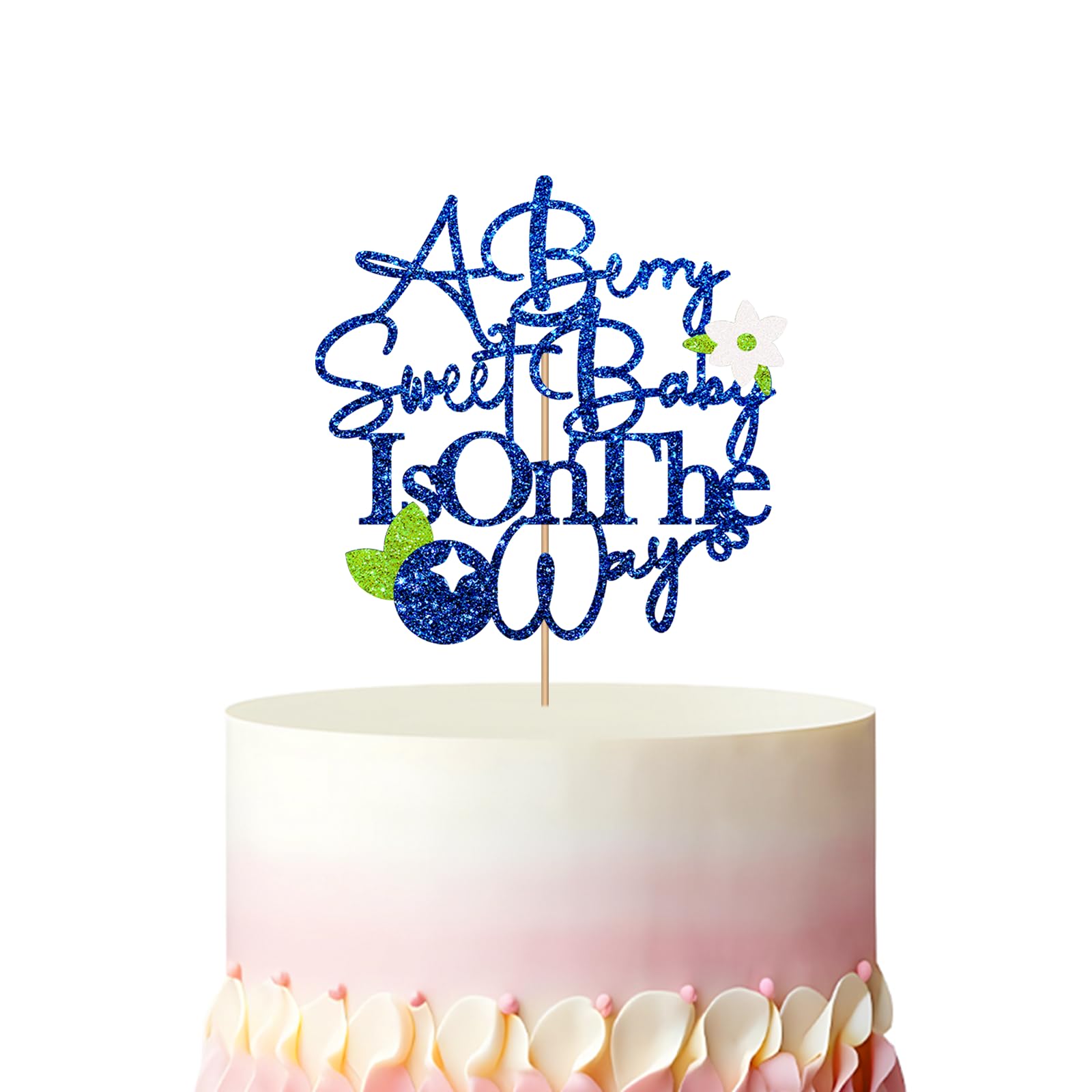 A Berry Sweet Baby Is On The Way Cake Topper, Blueberry Baby Shower Cake Decor, Blue Glitter Fruit Cake Topper for Newbaby Welcome/Gender Reveal Party Decoration