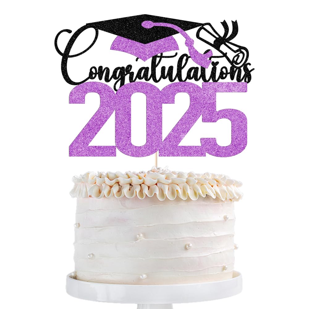Qertesl Glitter Congratulations Cake Topper,Congrats Grad/You Did It,Congratulations Cake Decor 2025 High School/College/Senior Graduation Party