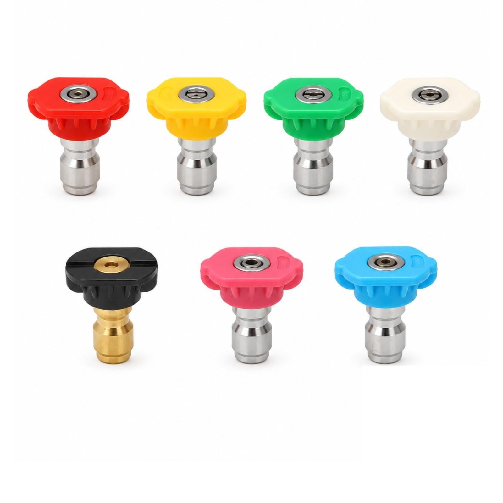 VBK 7 Pcs Pressure Washer Nozzle Tips, 1/4 Quick Connect Spray Nozzles Set, Stainless Steel Aluminium PP Tips for Car Cleaning Garden Patio, with Foam Cannon Adapter