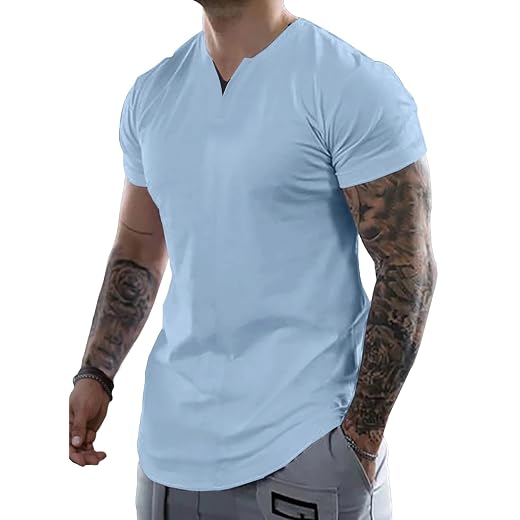 JMIERR Mens Muscle Slim Fitted T Shirts V Neck Longline Henley Shirt Gym Workout Athletic Tees