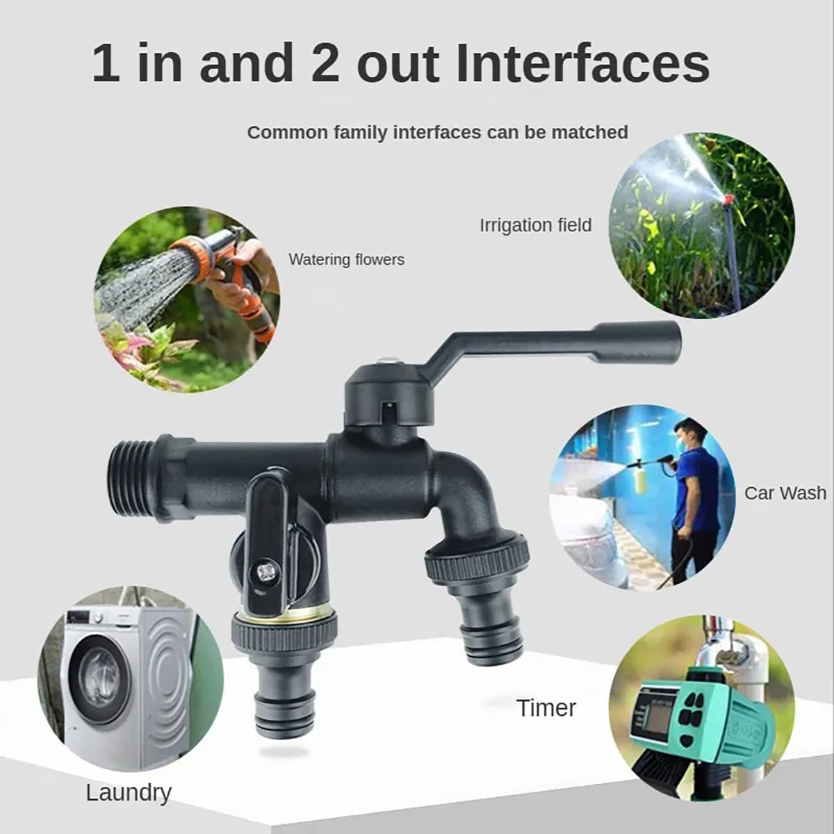 Black Brass Garden Hose Faucet Outdoor 3/4 Inch Anti-Freeze Bibcocks with Dual Outlet for Washing Machine Garden Hose Pipe