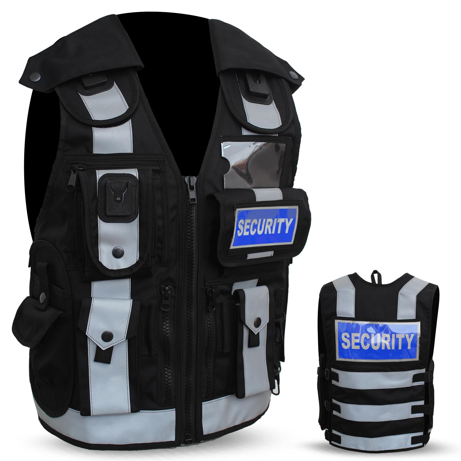 Security Vest Dog Handler Tactical Safety Enforcement CCTV Jackets Adults Hi Viz One Size Fits All (UK, Alpha, One Size, Regular, Regular, Supervisor, Black-Grey Strip)