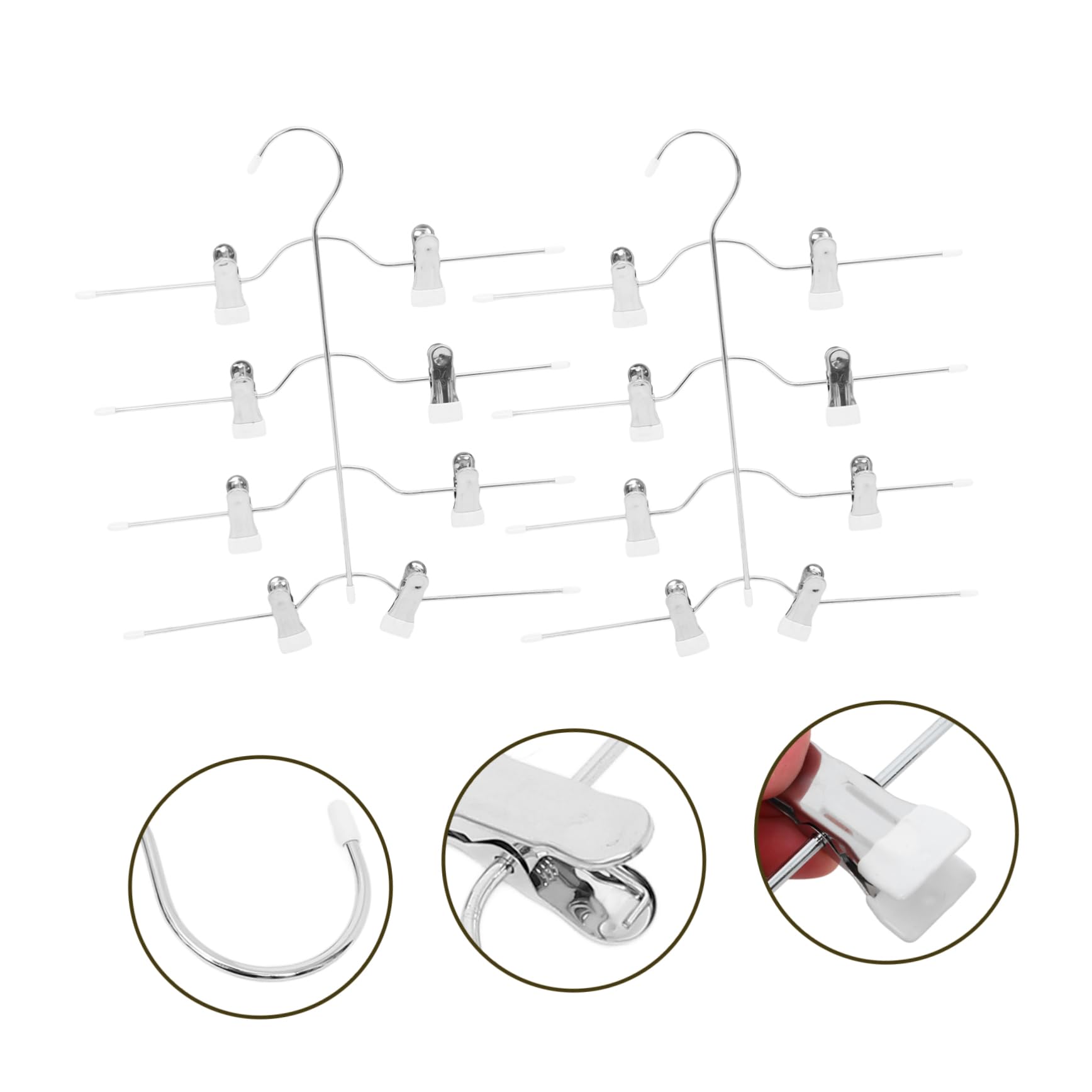 Pack 4-stöckiger Hosenbügel aus Manganstahl mit Clips Weiß