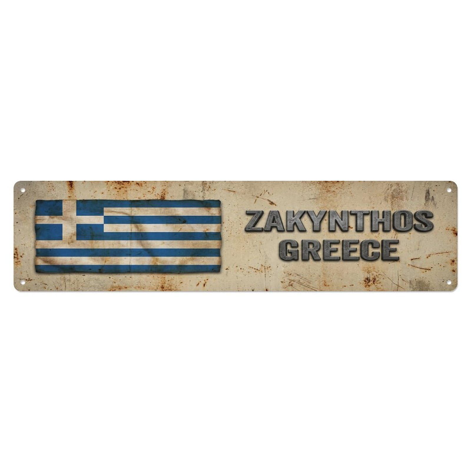 Vintage Zakynthos Greece Flag Decor Rustic Travel Metal Tin Sign