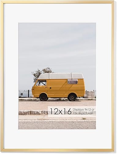 Portarretratos de metal de 12 x 16 pulgadas, marco de aluminio de 12 x 16 pulgadas con vidrio inastillable, muestra fotos de 9 x 12 pulgadas con