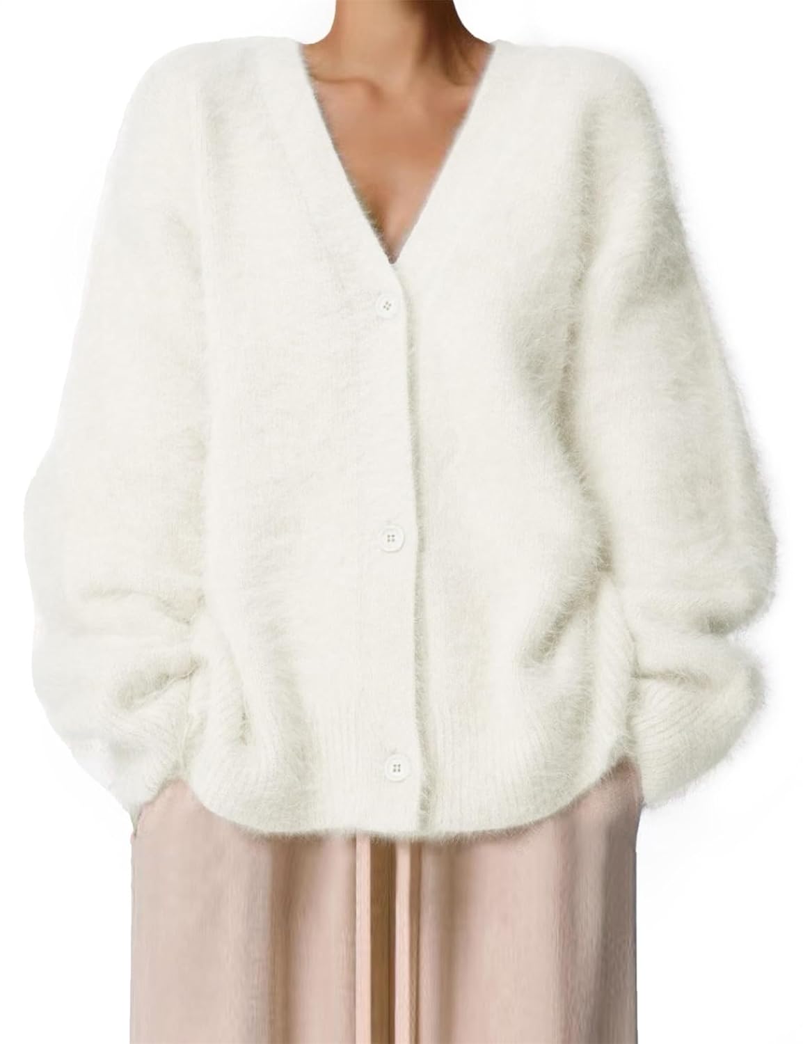 Womens V Neck Fuzzy Cardigan Sweaters Button Down Long Sleeve Open Front Cardigan Fall Winter Outfits 2025