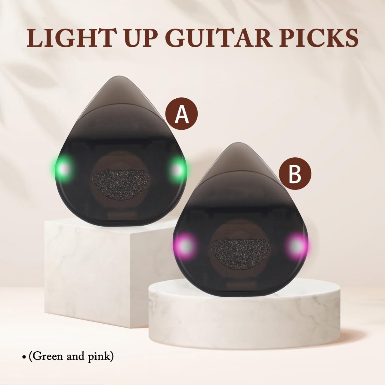 SUPVOX LED Light Up Guitar Pick: 2-Pack Pink & Green Glow Picks for Acoustic, Electric & Bass Guitar - Colorful Illuminated for Night Playing