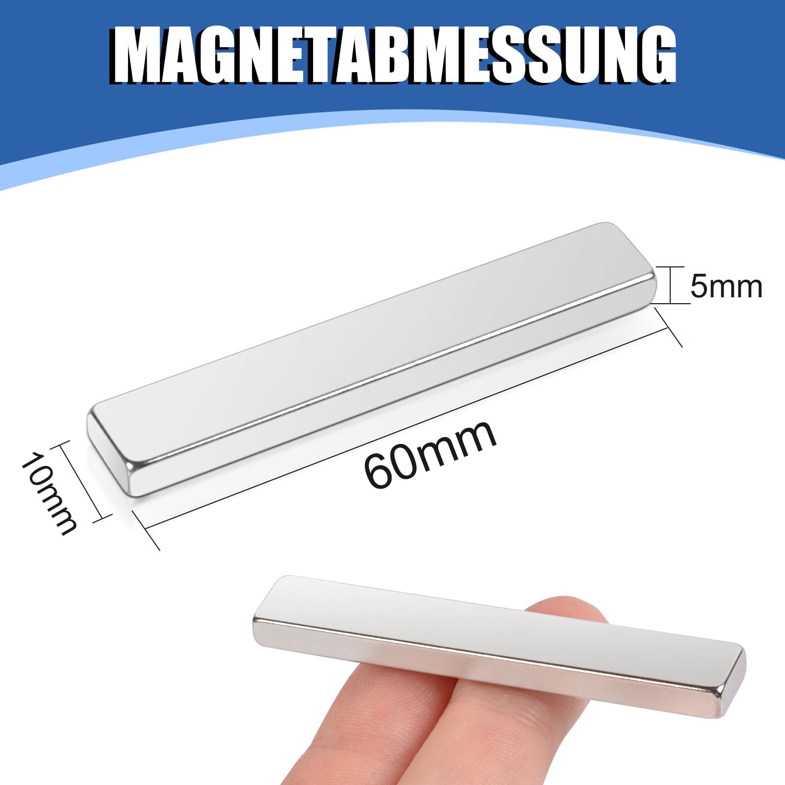 FPMYB 20 Stück Magnete Stark 60x10x5mm, Neodym Magnete Extra Stark Super Stark Seltenerdmagnete, Magnet Rechteckig für Pinnwand, Küchenschrank, Whiteboard, Magnetboard