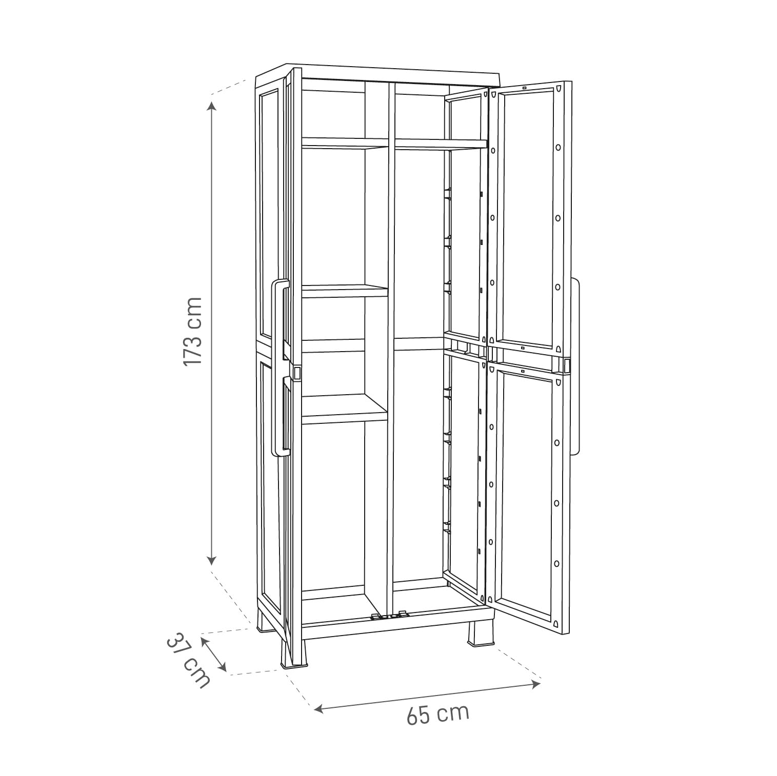 TOOMAX Armadio Portascope Wood Midi 65x37x173h cm plastica grigio tortora 4 ripiani regolabili piedini