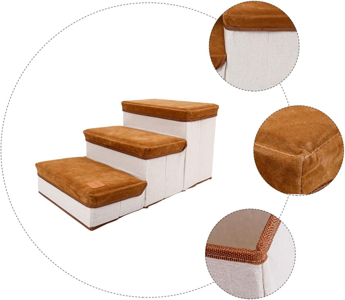 UPKOCH Foldable Three-Step Pet Stair with Storage Case, Brown Puppy Ladder for Small Dogs, Compact Ramp for Indoor Use and Easy Storage