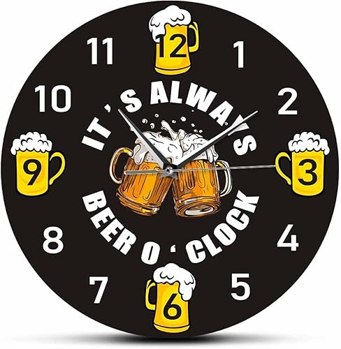 Reloj de pared de 12 pulgadas con texto en inglés "It's Always Beer O'Clock Drinking Stein", reloj de pared de cuarzo silencioso Mancave Pub Bar disponible en Yaxa Guatemala