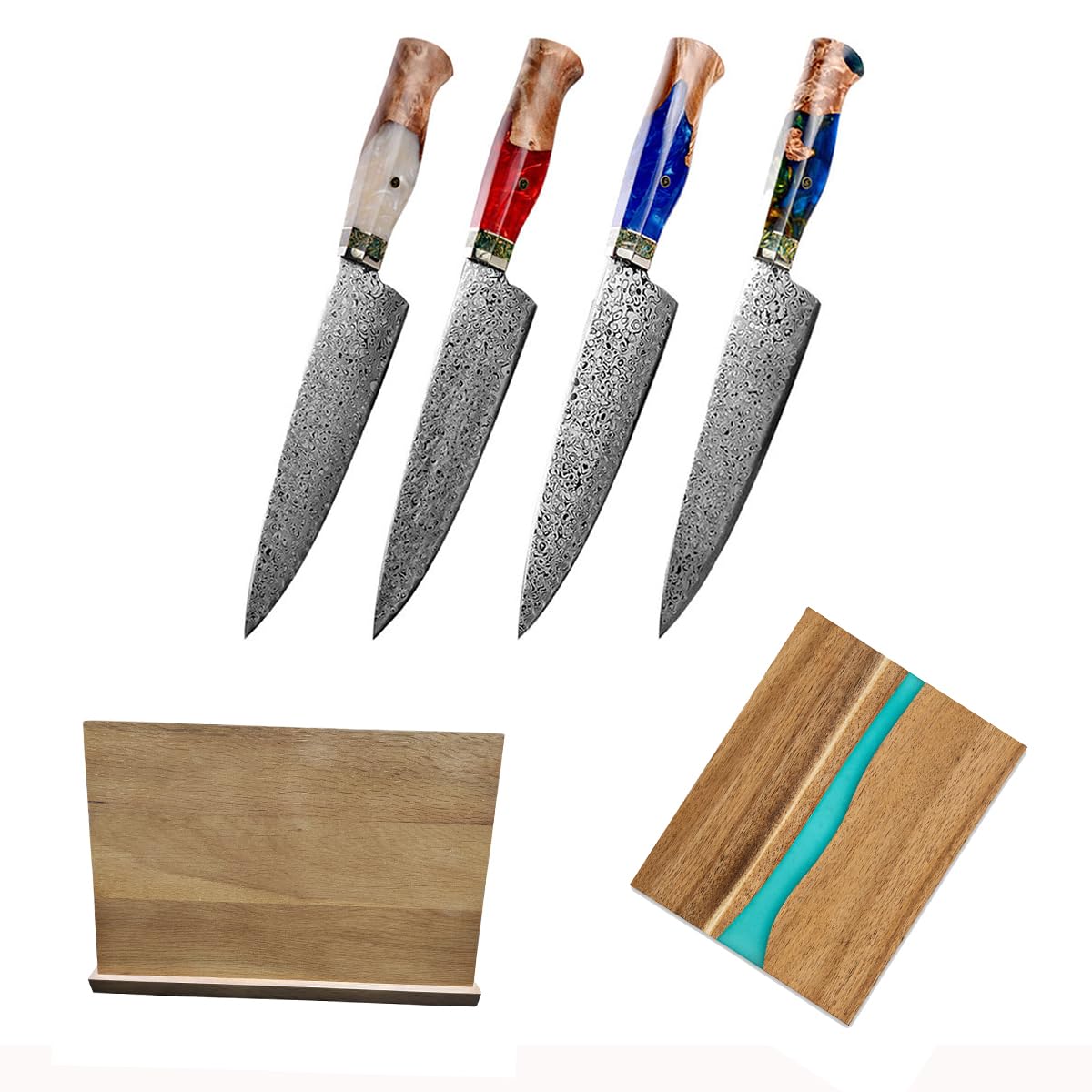 Knife Set 4 Pieces Damascus Steel Chopper Set Blade Pattern Design Professional Forged Handmade Easy-to-cut Chefs Knife Suitable