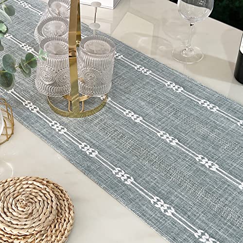 Hpxrom Rustic Braided Linen Table Runner Farmhouse Burlap Boho Embroidered Table Runners Light Grey Table Runner With Hand-Tassels For Dining Wedding Party Holiday And Dresser Decor 14 X 48 Inches #TOP2